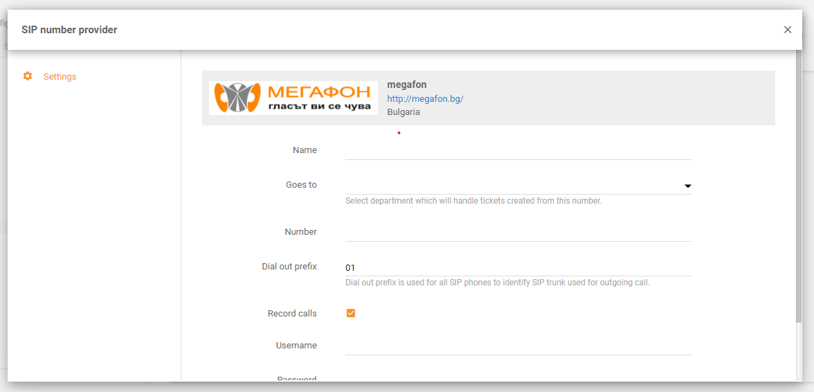Megafon-integration i LiveAgent