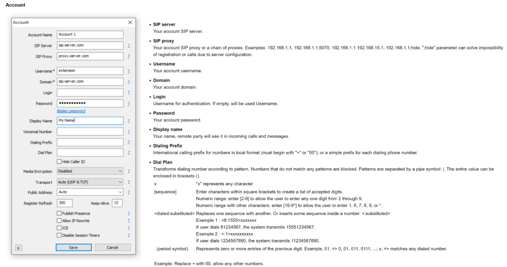 MicroSIP lägg till nytt konto