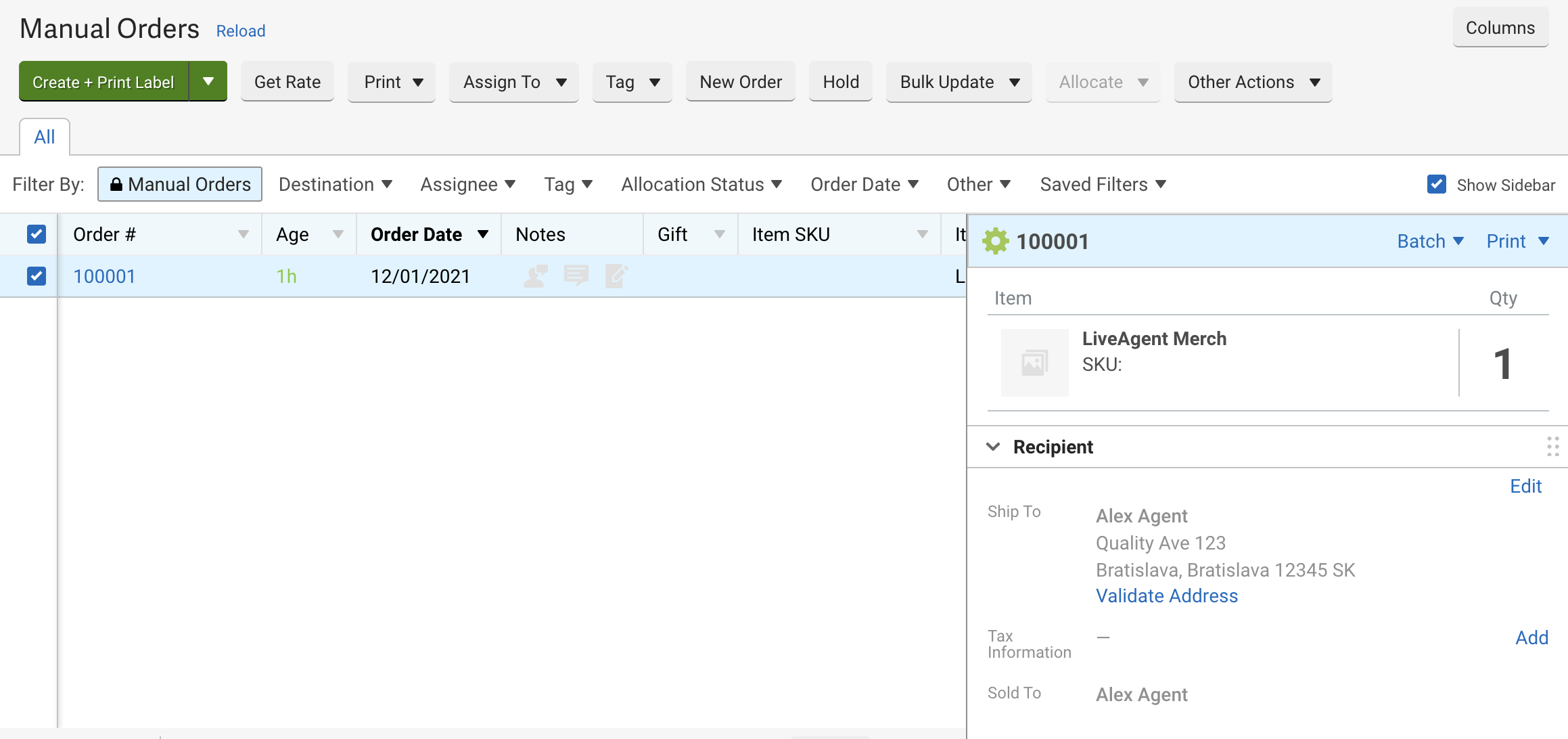 En ny beställning skapad i ShipStation