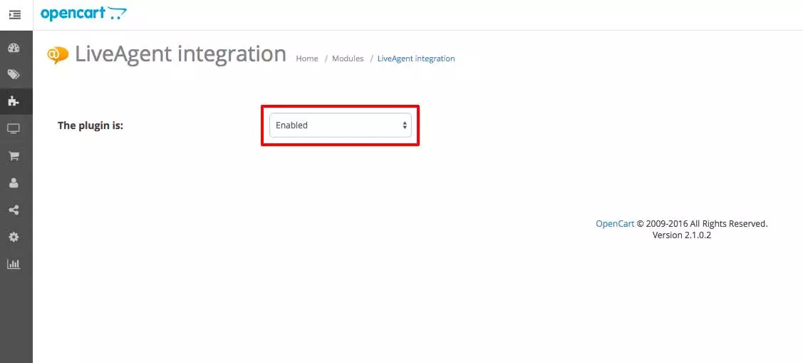 OpenCart LiveAgent integration - Enable module