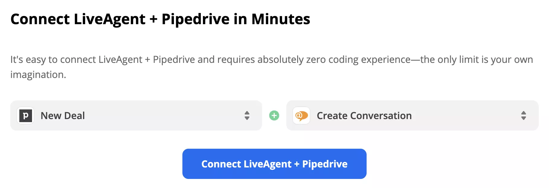 PipeDrive-trigger och LiveAgent-åtgärd valda på Zapier
