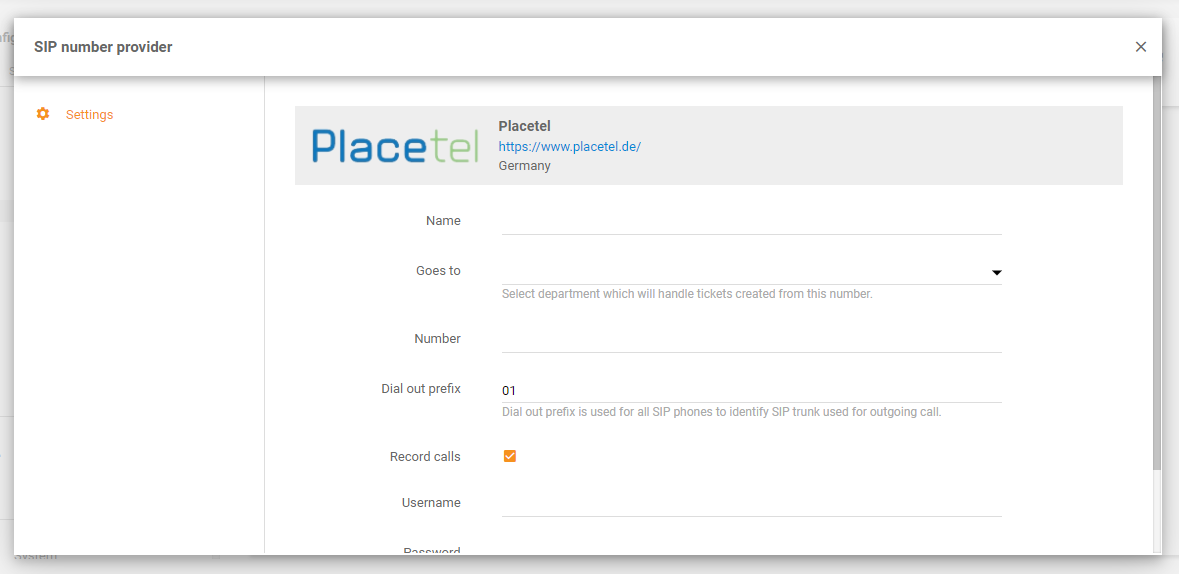 Placetel integration i LiveAgent