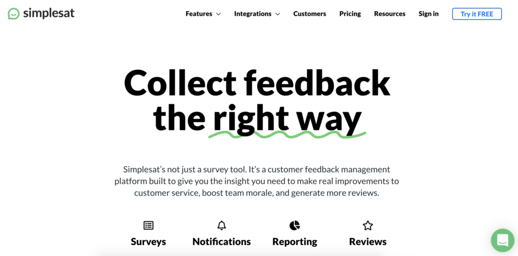 Simplesat webpage with trial option in the top right corner
