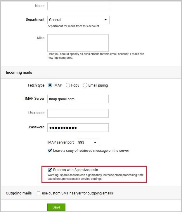 Alternativet Bearbeta med SpamAssassin