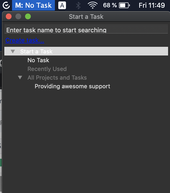 TimeCamp-applikation för Mac-operativsystem