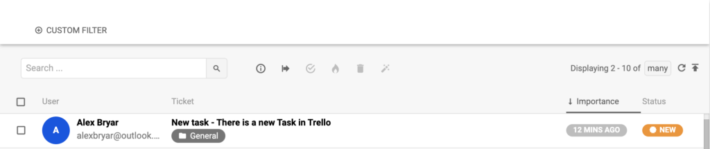 En ny konversation i LiveAgent utlöst av Trello-integration
