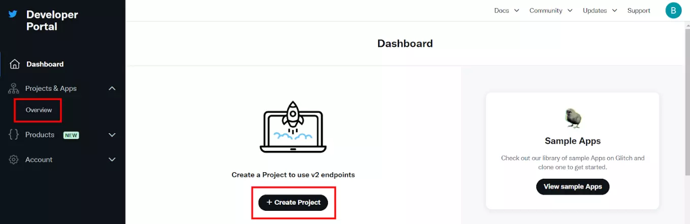 Skapa nytt projekt på en Twitter (X)-utvecklarportal