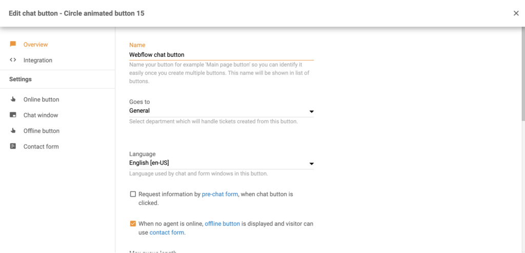 Chat button configuration in LiveAgent