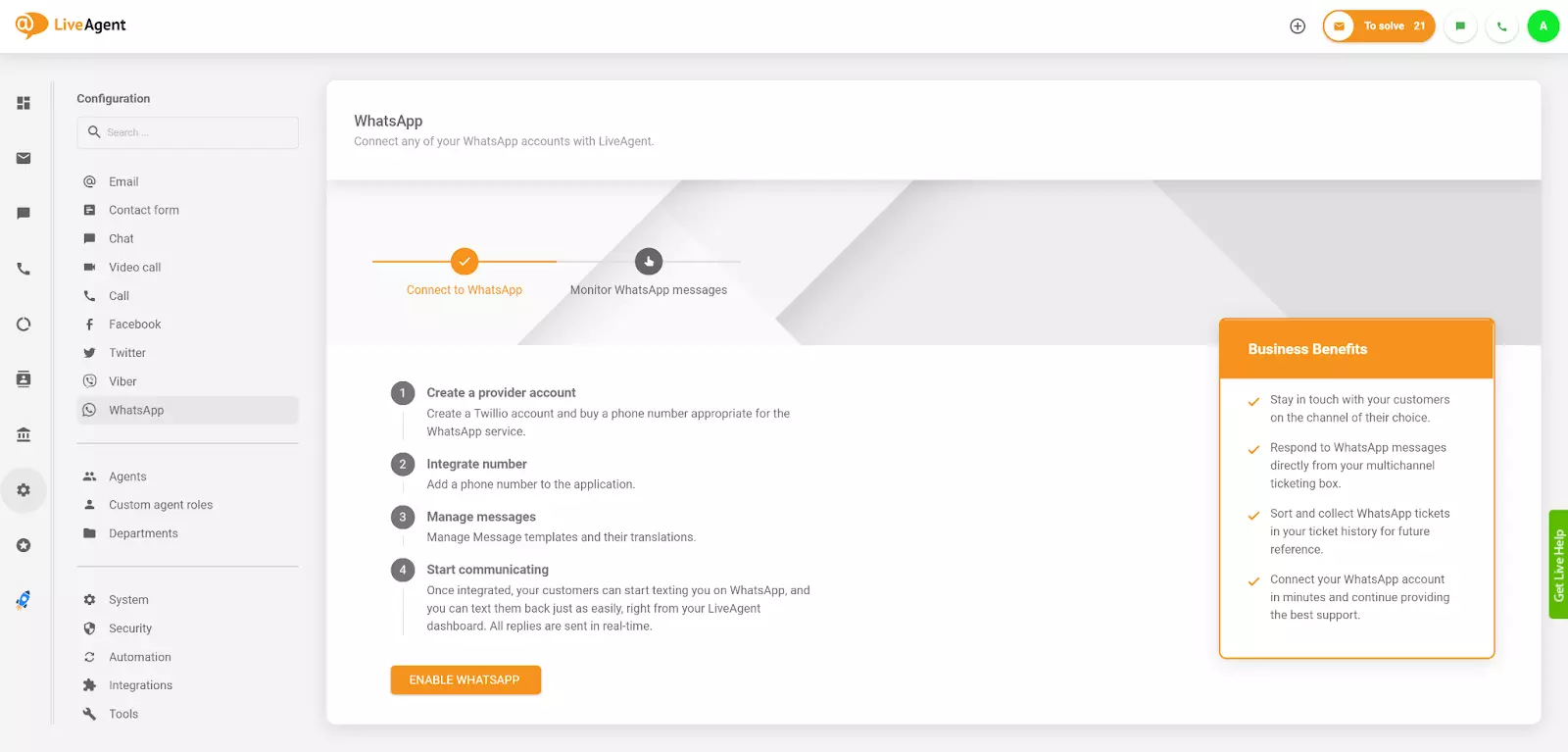 LiveAgents WhatsApp-integration