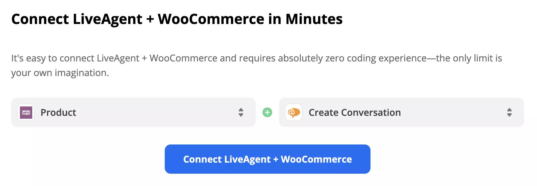 WooCommerce-utlösare och LiveAgent-åtgärd vald på Zapiers integrationssida