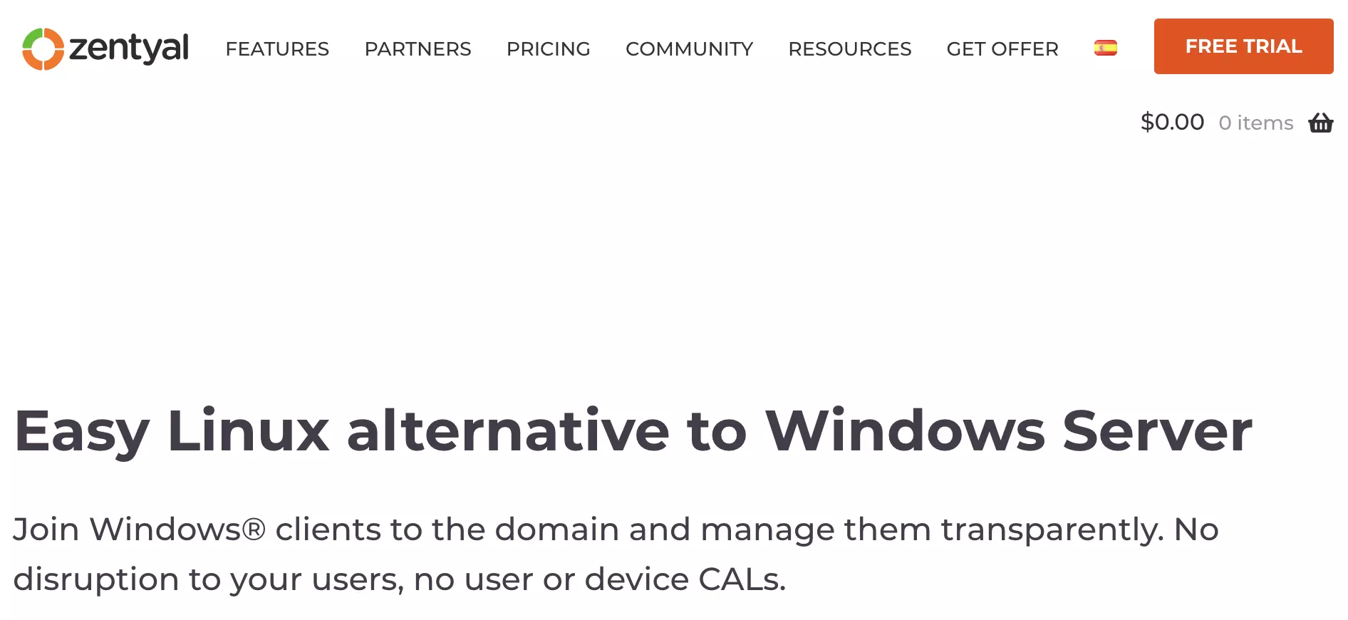 Zentyal hemsida med undersidor och information