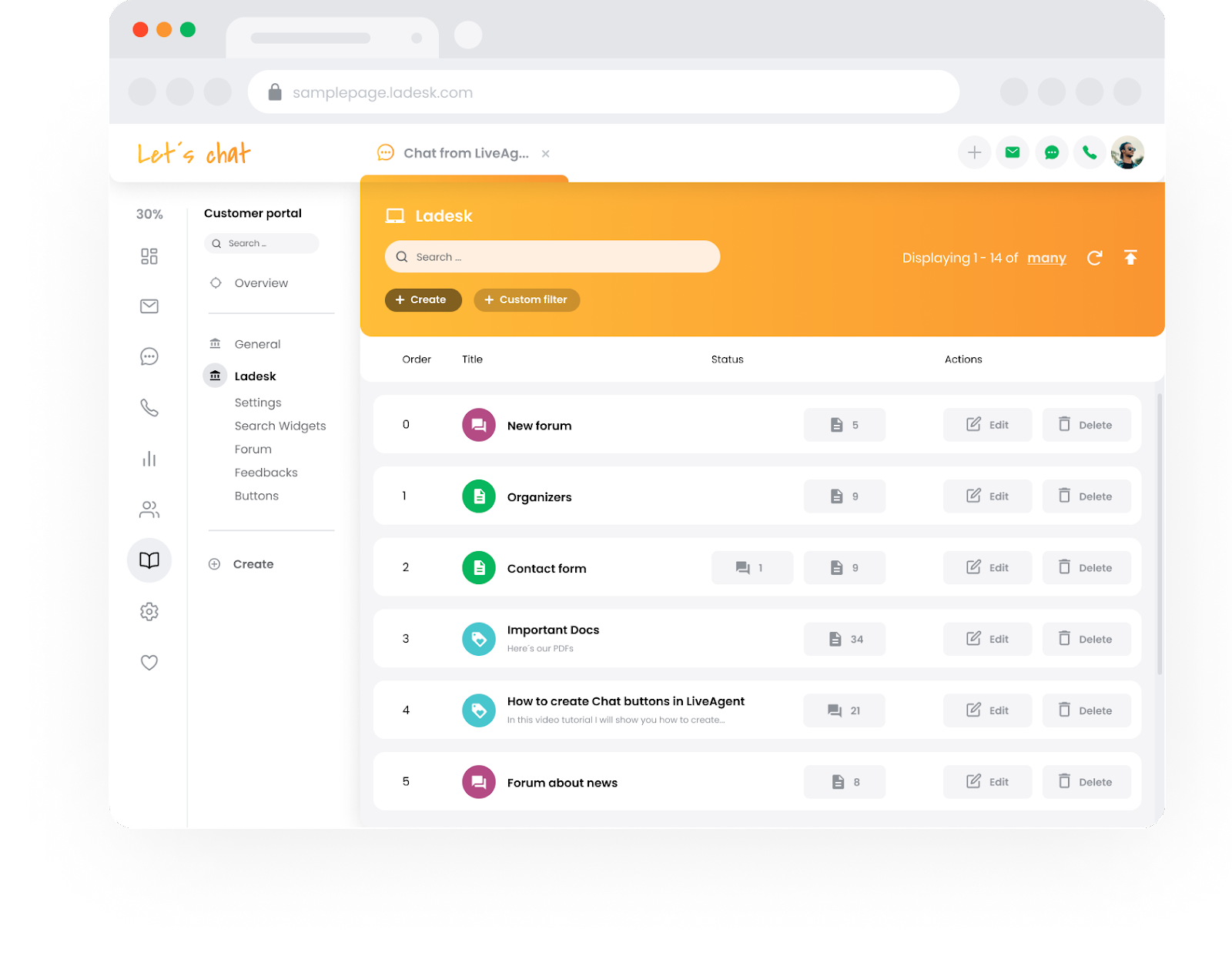 LiveAgent kunskapsbas supportportal