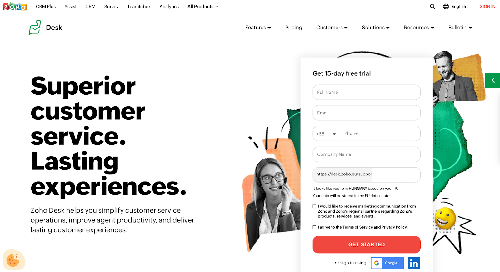 Zoho desk ticketsystem hemsida