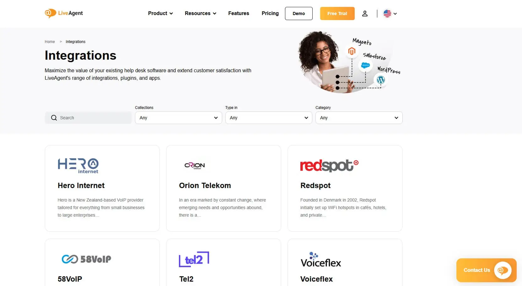 Skärmbild av Live Agent-integrationer