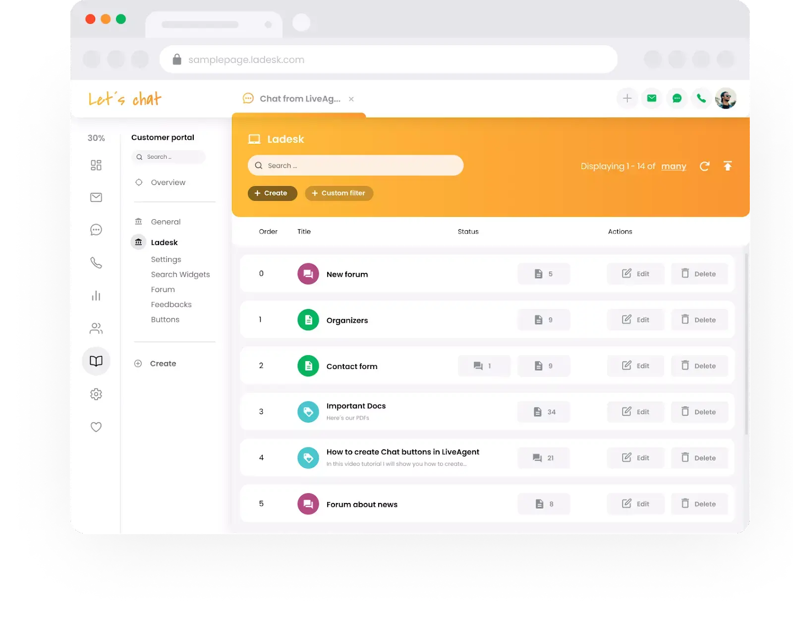Live Agent kunskapsbas supportportal