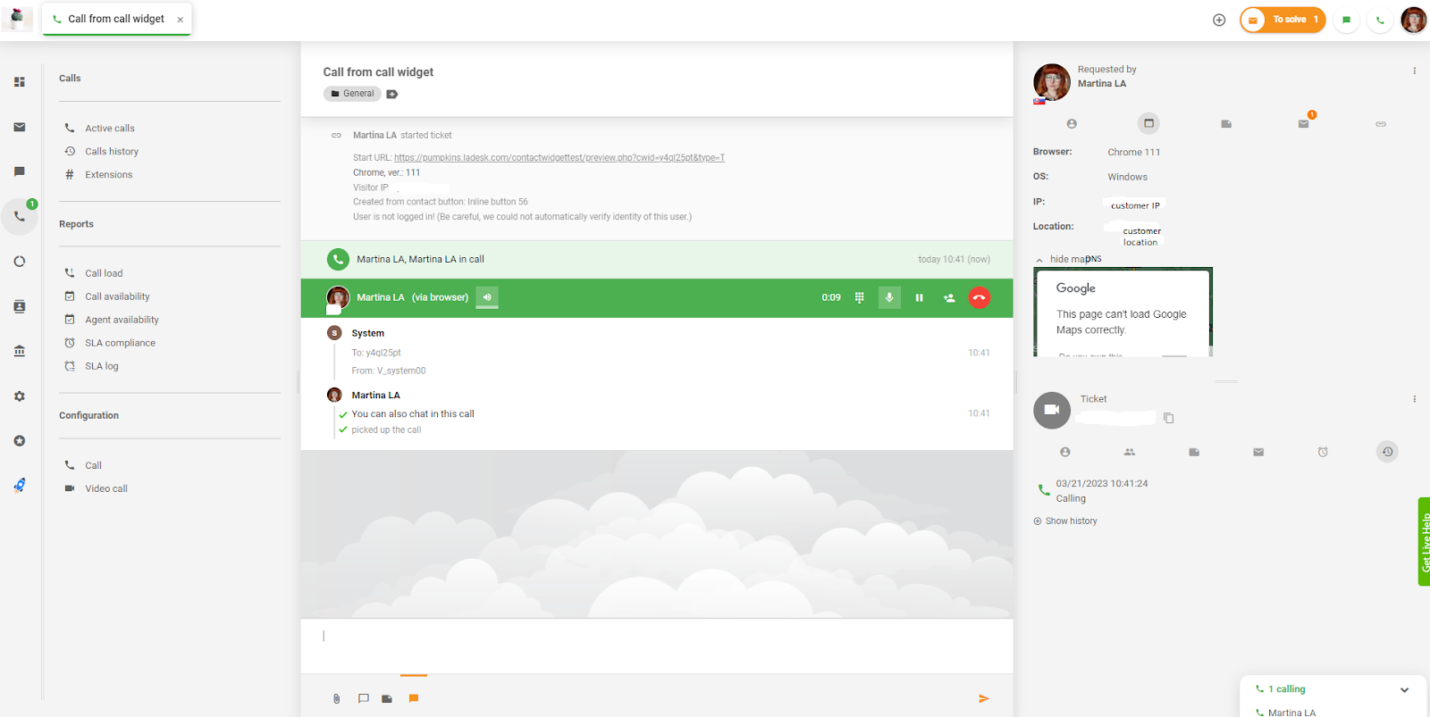 LiveAgent - samtal från samtalswidget