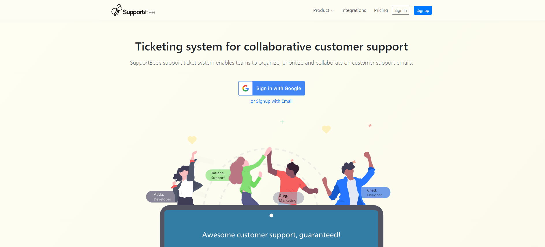 Supportbee IT ticketsystem hemsida