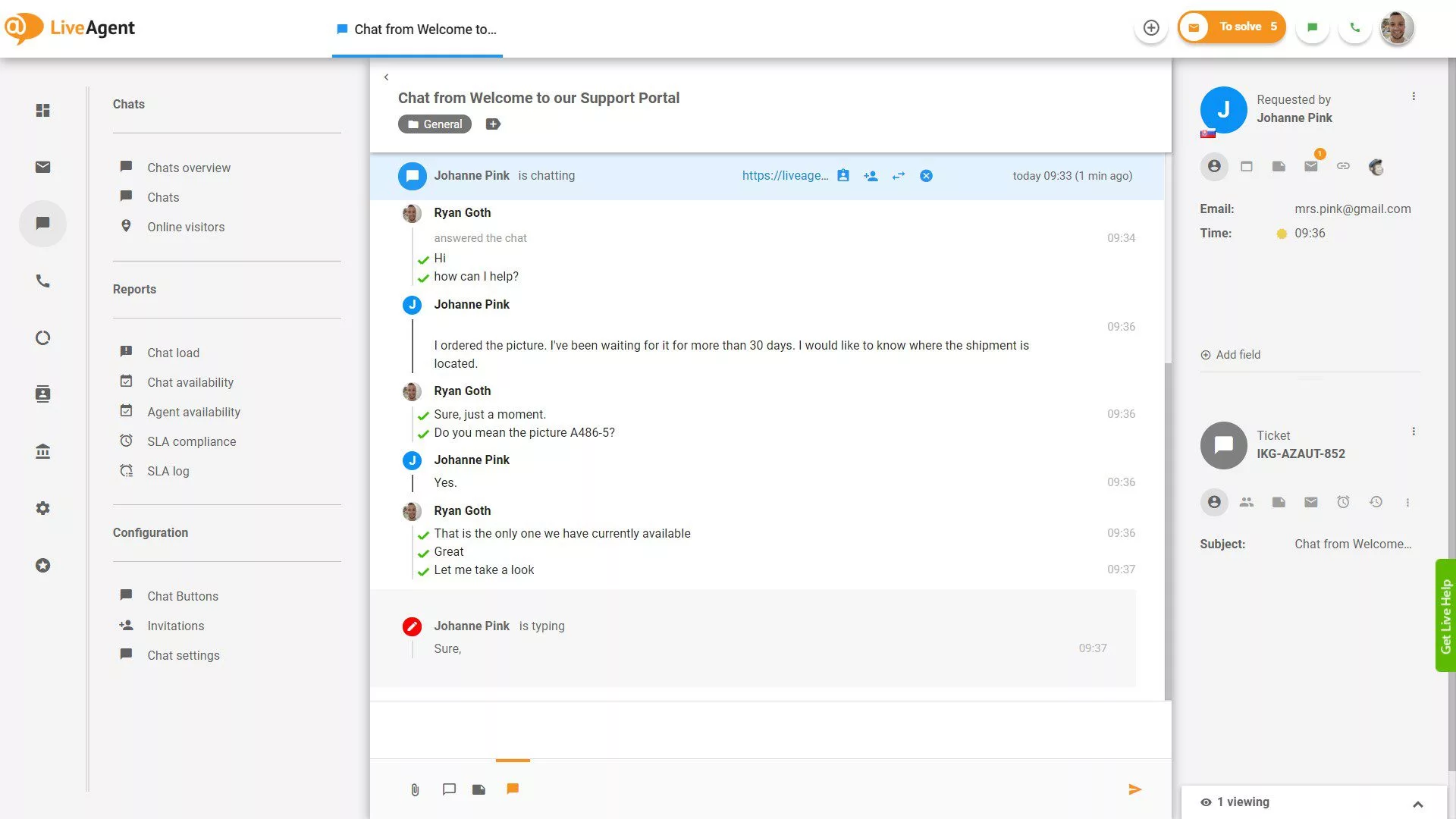 Pågående realtidsvy för skrivande i chatt