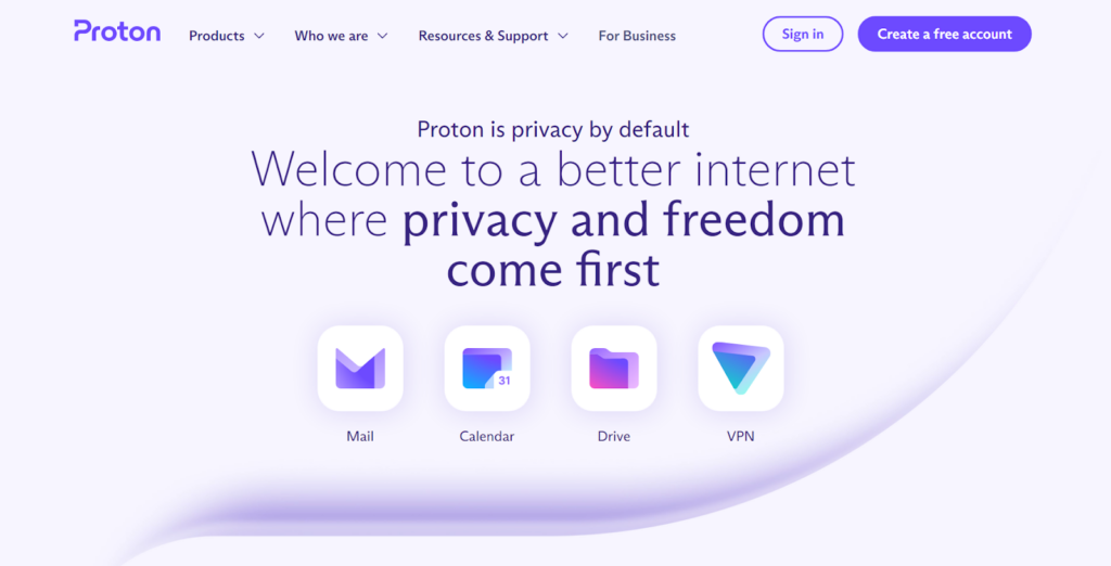 Proton Mail homepage