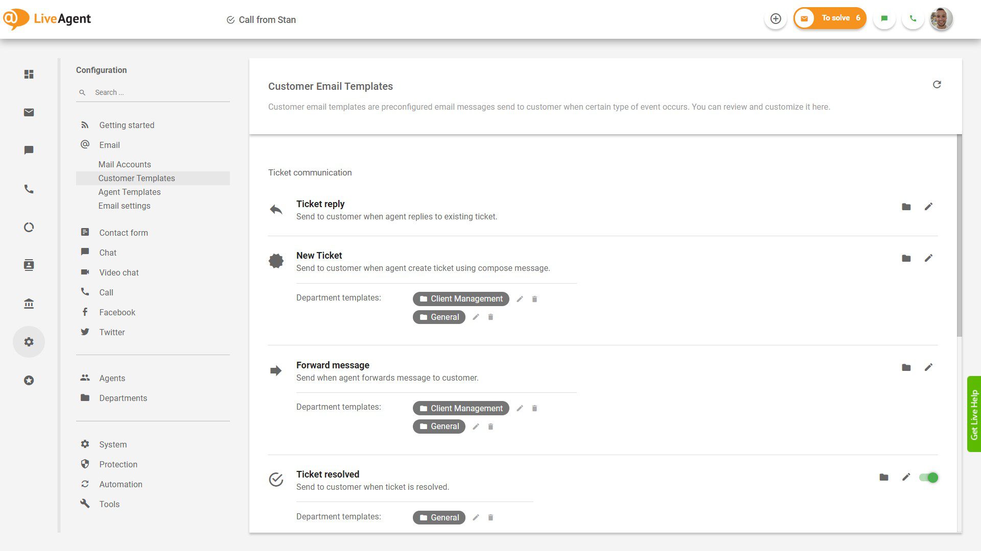 Email templates settings