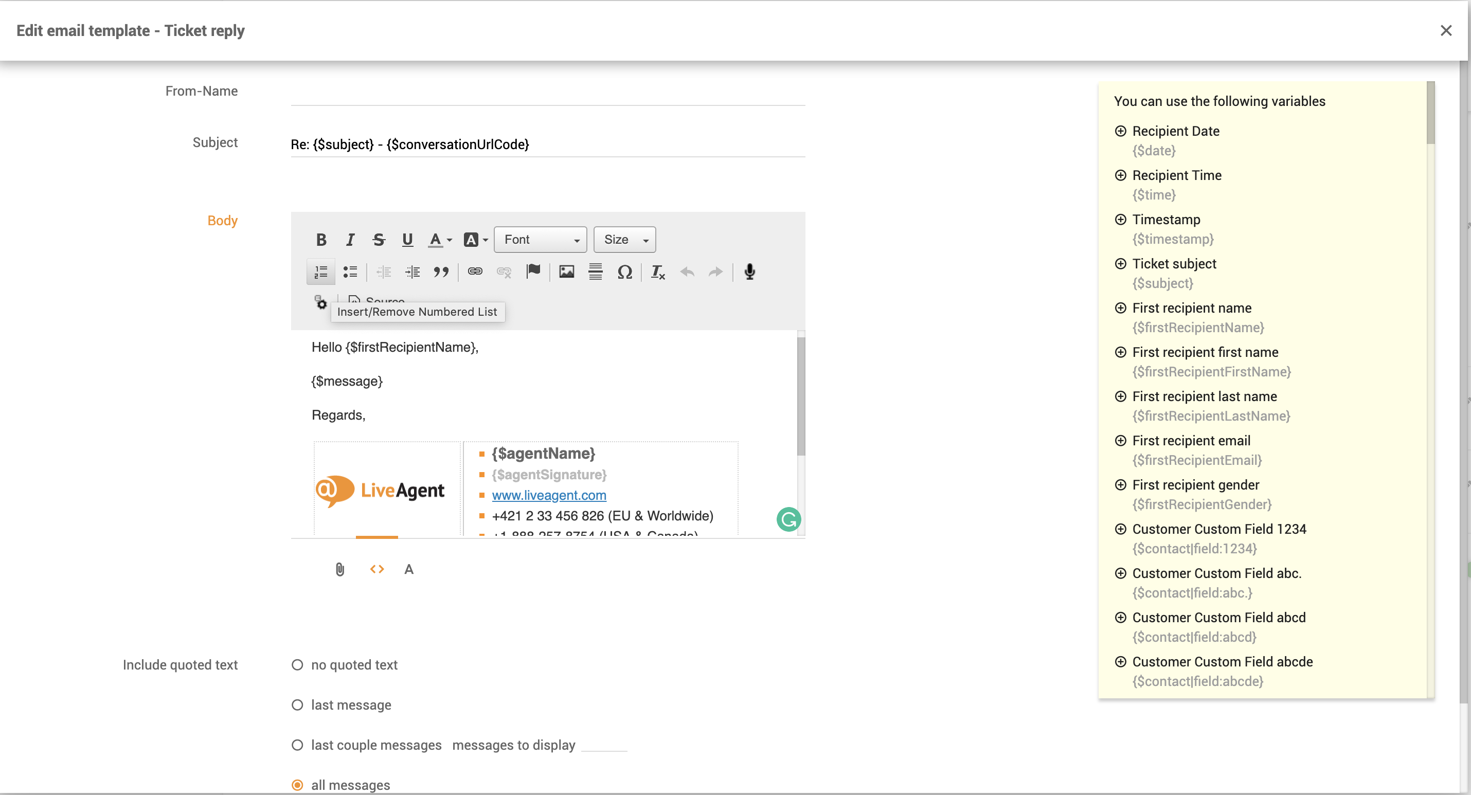 Email template customization