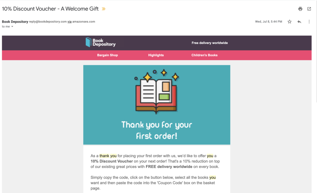 Book Depository customer appreciation email template