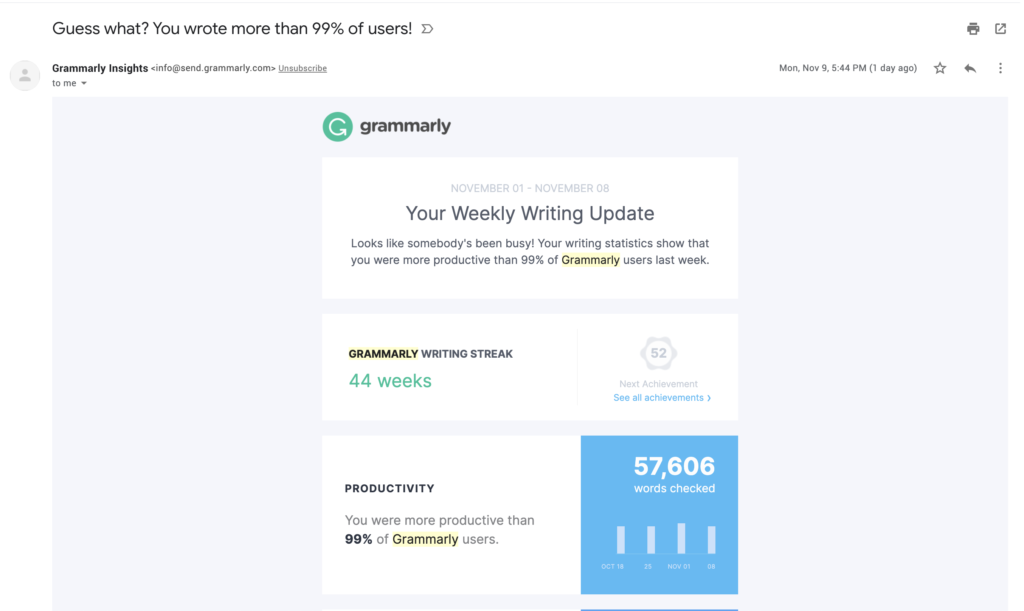 E-postsammanfattning från Grammarly