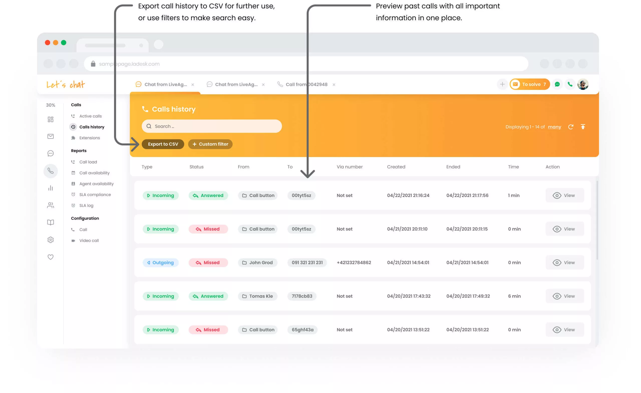 LiveAgent samtalshistorik