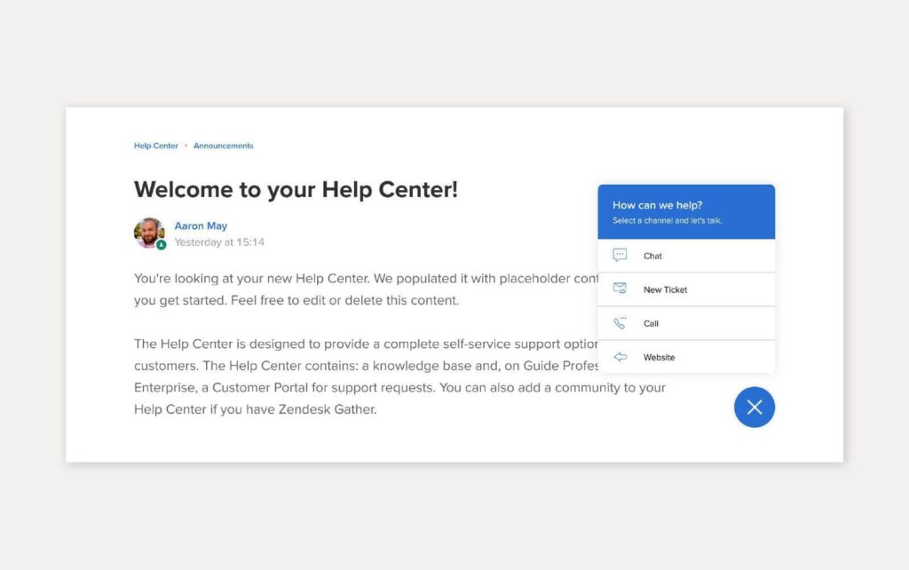 Exempel på kunskapsbaslösning med Zendesk